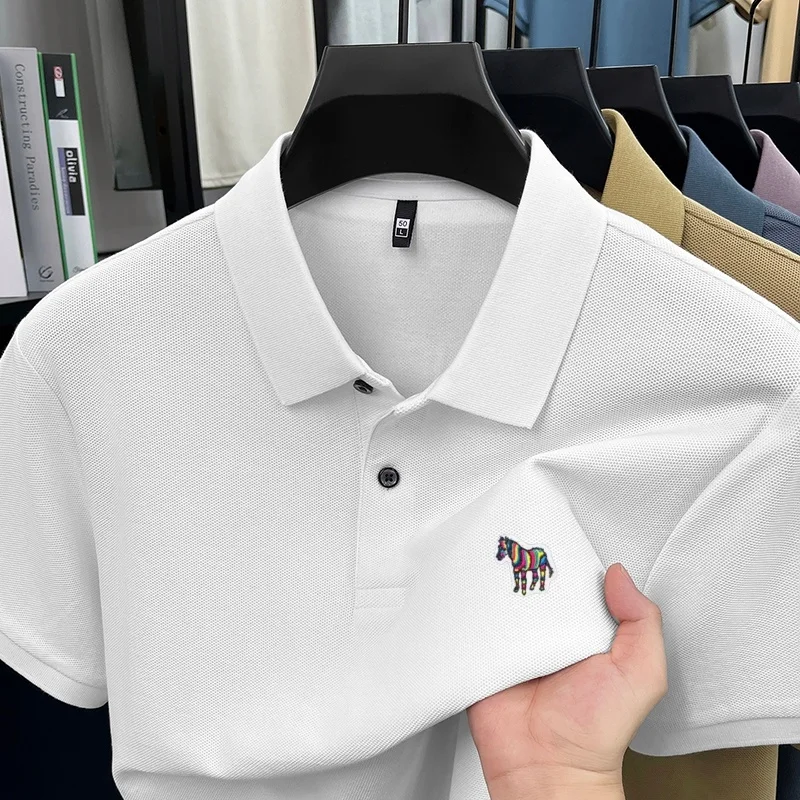 Herren Sommer Baumwolle 100% Poloshirt, Besticktes Kurzarm-T-Shirt mit Kragen, Business Casual Atmungsaktive Herrenbekleidung Oberteile – Detail 18