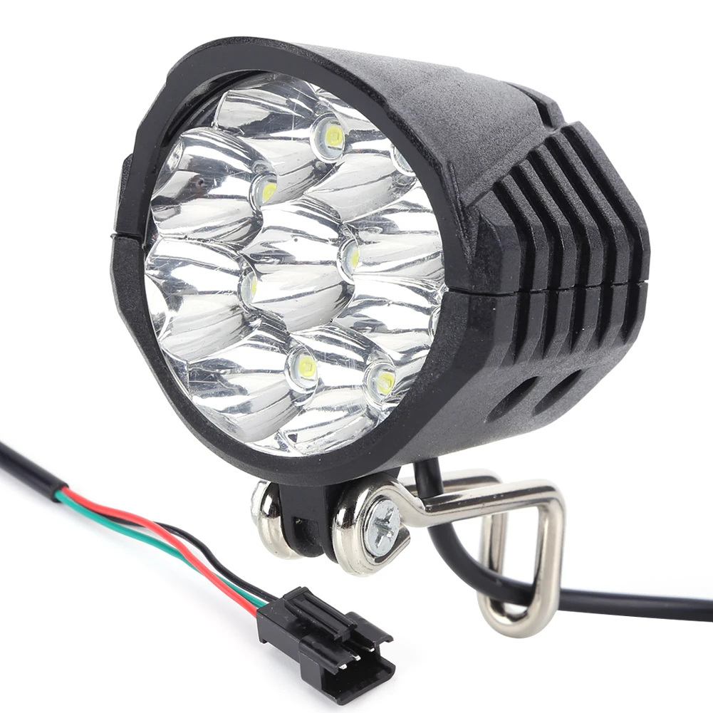 36V 48V 60V E-Bike Horn Light Electric Bicycle 9 LED Headlight 18W Waterproof LED Flashlight Electric Scooter Bicycle Front Lamp