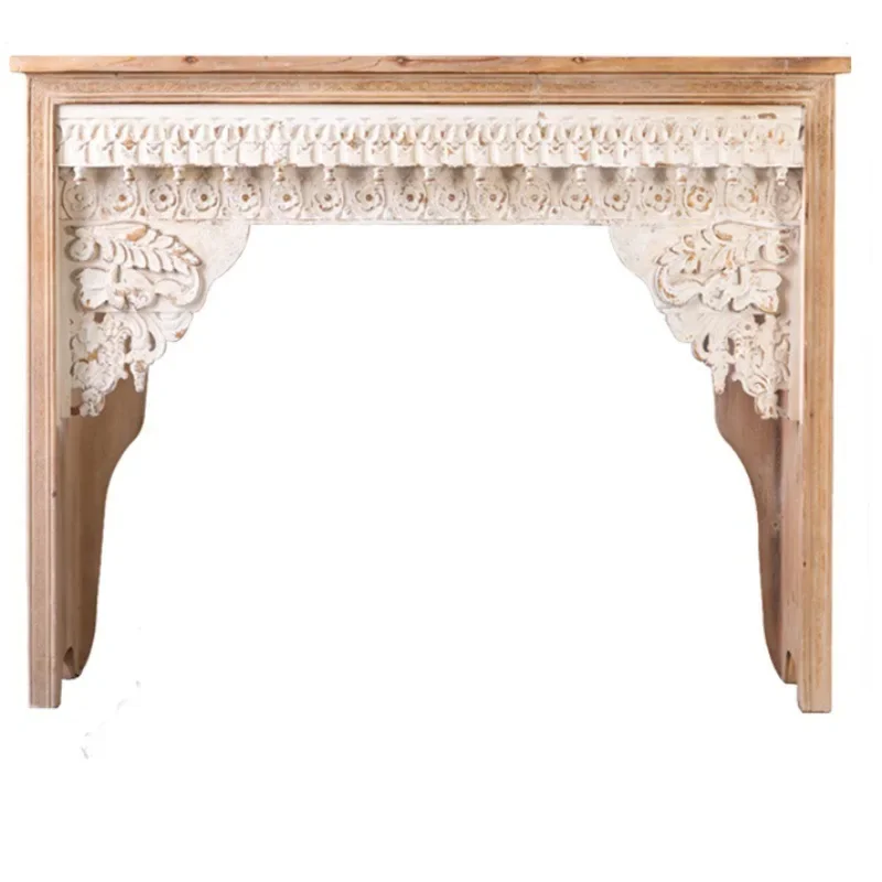 French retro carved fireplace villa entry living room old case table photography background wall simple display stand