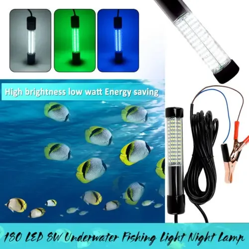 5M 12V 10.8w 180 LEDs Underwater Submersible Fishing Light Fish Lure Bait Attract Lamp White Green Blue