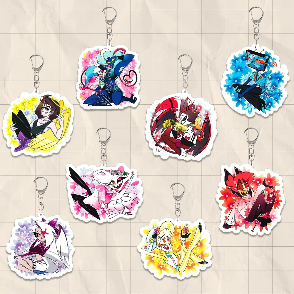

For Hazbin Hotel Angel Dust Vox Alastor Vaggie Valentino Husk Acrylic Keychain Decoration Pendant Accessories Festival Gift