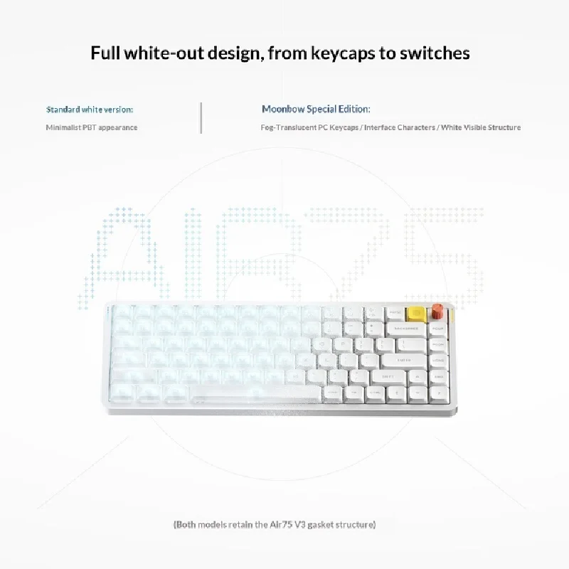 New NuPhy Air75 V3 Moonbow Mechanical Keyboard, 84 Keys, Tri-Mode, Moonbow Frosted Transparent, Compatible with Mac blush Switch