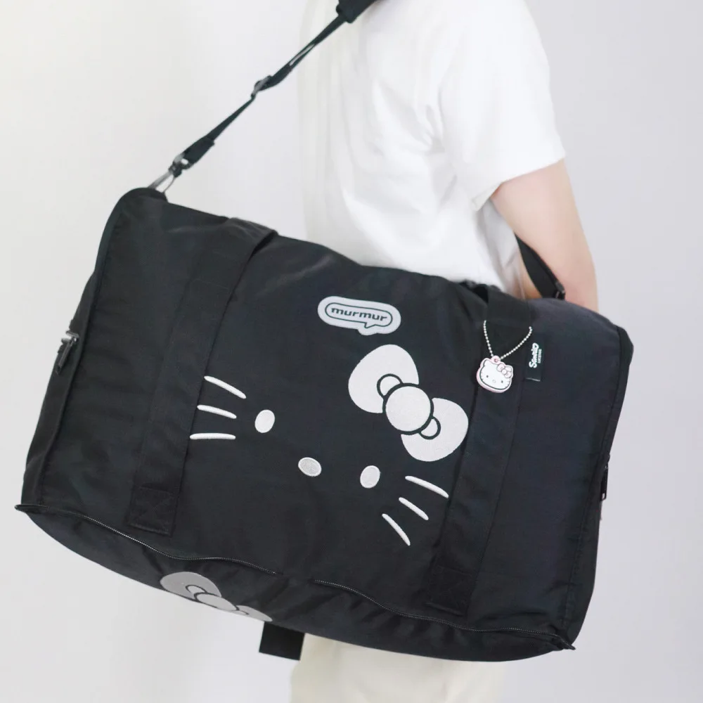 

Дорожная сумка с мультяшным рисунком Hello Kitty для девочек, с вышивкой, портативная, через плечо, для хранения и организации вещей, большая вместимость, складная