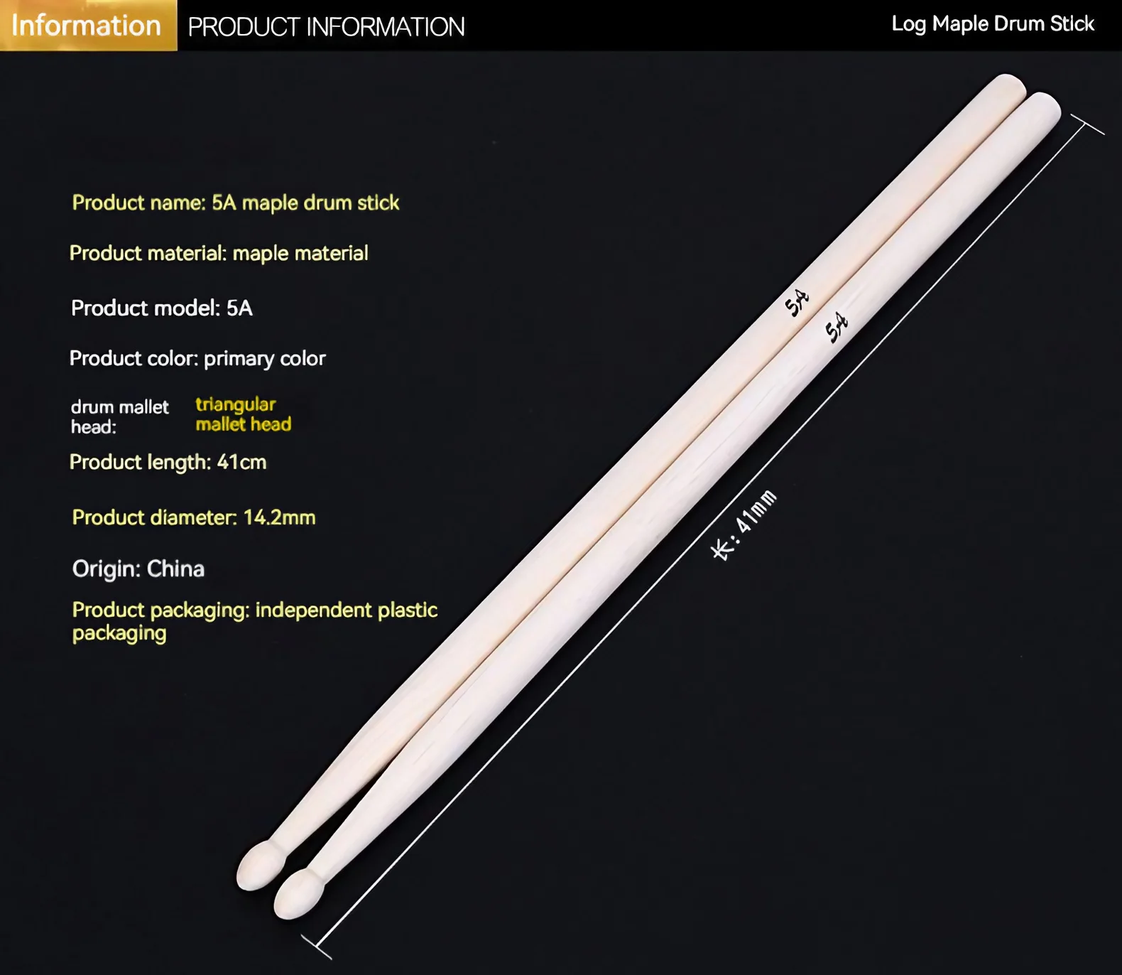 NEW Hot Sale Drum Sticks Wear-resistant Maple Wooden Drumsticks 5A Drum Sticks Percussion Stonego Instruments Accessories