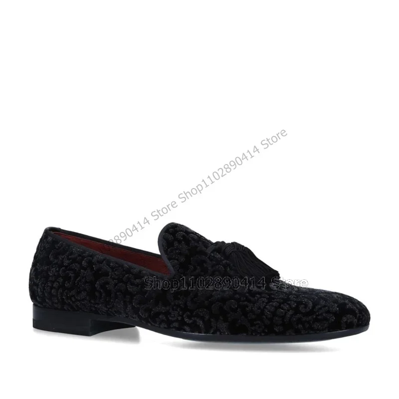 

Black Tassels Decor Corduroy Men Loafers Fashion Slip On Men Shoes Luxury Handmade Party Feast Banquet Office Men Casual Shoes