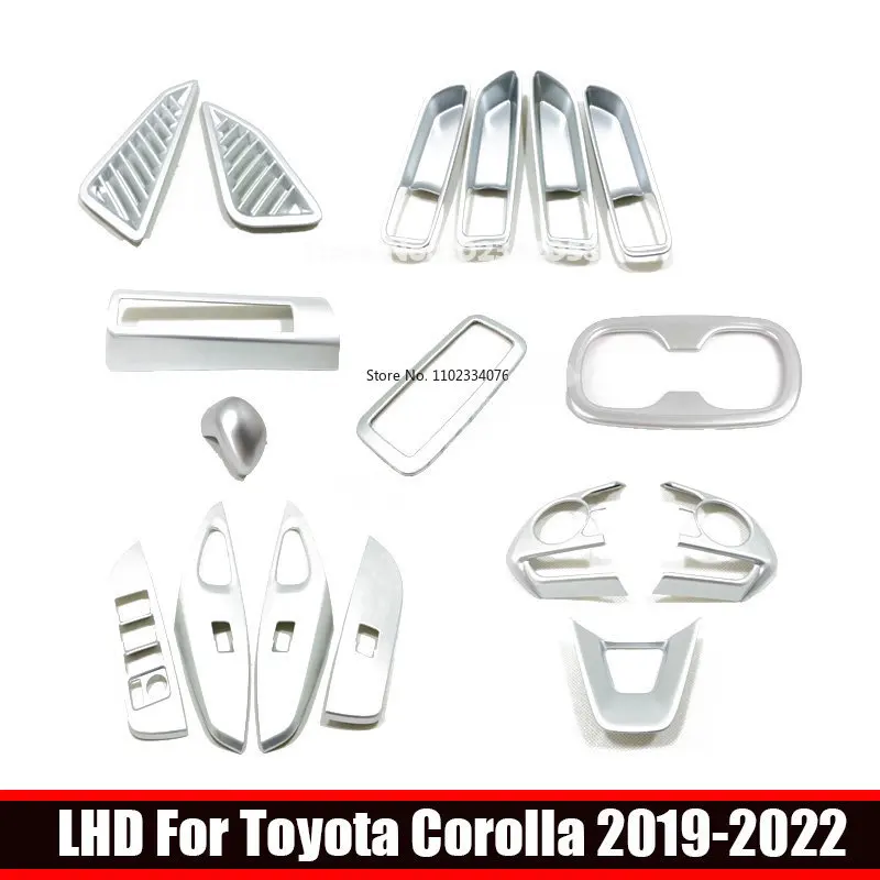 LHD For Toyota Corolla 2019 2022 ABS chrome front dashboard window lift swtihc cover inner door bowl cover steering wheel cover
