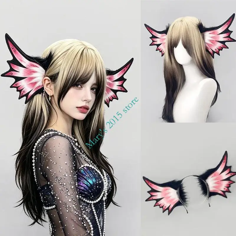 Fantasy Ear Hair Accessory with Dimensional Wing-Like Accents, Plush Wrapping and Blended Color Headband for Cosplay Costumes