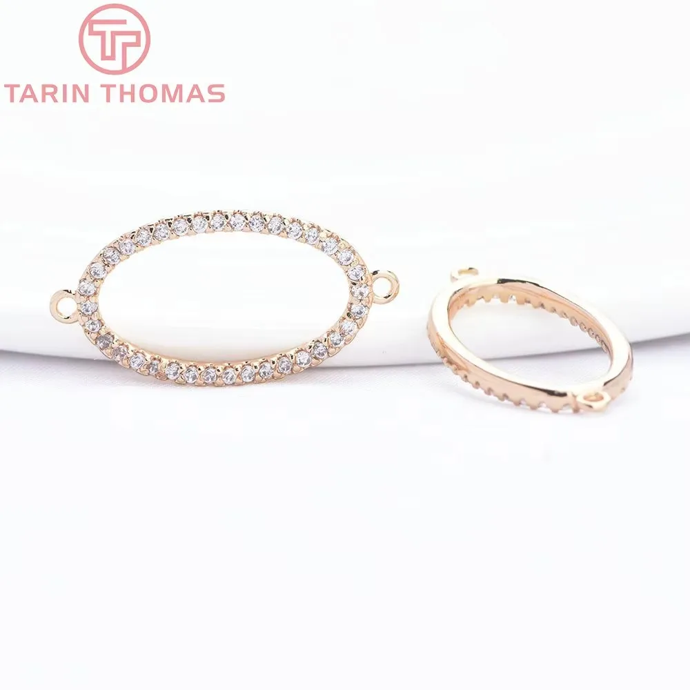 (9025) 4PCS 21x11MM 24K Gold Color Brass with Zircon 2 Holes Oval Connector Charms Pendants High Quality Jewelry Making Findings
