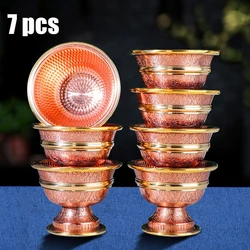 7pcs Ancient Red Copper Tantric Bowl Engraving Goblet Tibetan Bowl 8.8cm Holy Water Cup Buddhist Home's Gift Desktop Decorative