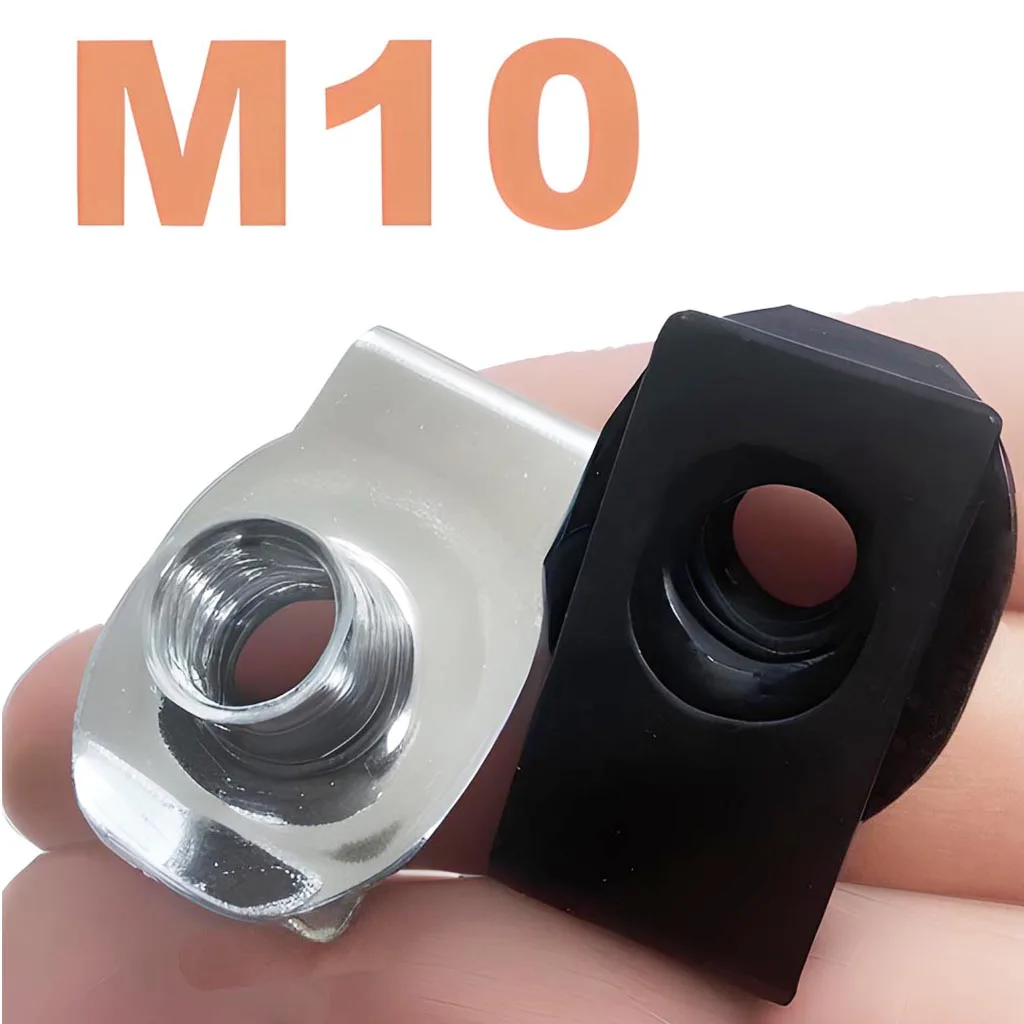 10/5pcs U Type Clips M10 10mm Q312 Cleat Reed Nut Leaf Spring Nuts Black Silver for Car Motorcycle Scooter ATV Moped