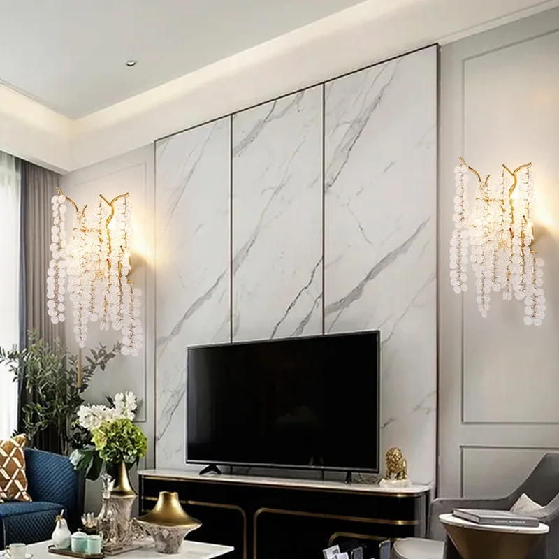 أباجورة غرفة نوم الجدار مصباح ما بعد الحداثة ضوء الفاخرة الفروع الإبداعية كريستال الإنترنت المشاهير 2021 غرفة المعيشة الجديدة backgr