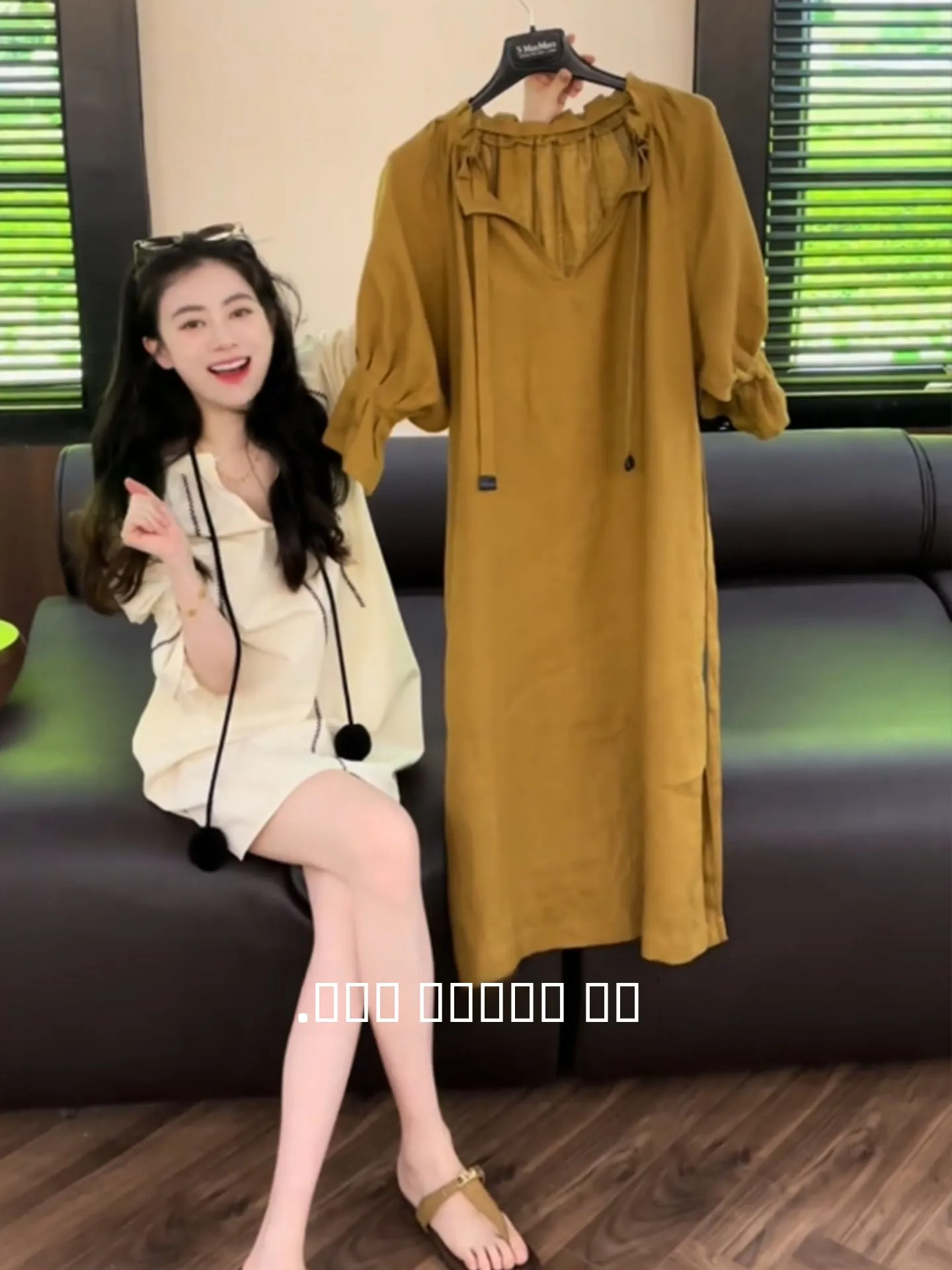 

Корейская юбка-миди из льна цвета хаки, новая коллекция Dr. Summer, с завышенной талией, А-силуэт, мягкая ткань, круглый вырез, модель Ne Dr.