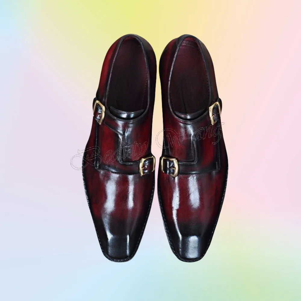 

Black Red Gradient Color Men Shoes Belt Band Soft Pumps Men's Dress Shoes Gentlemen Slip on Party Shoes Big Size 47 Sprig Autumn