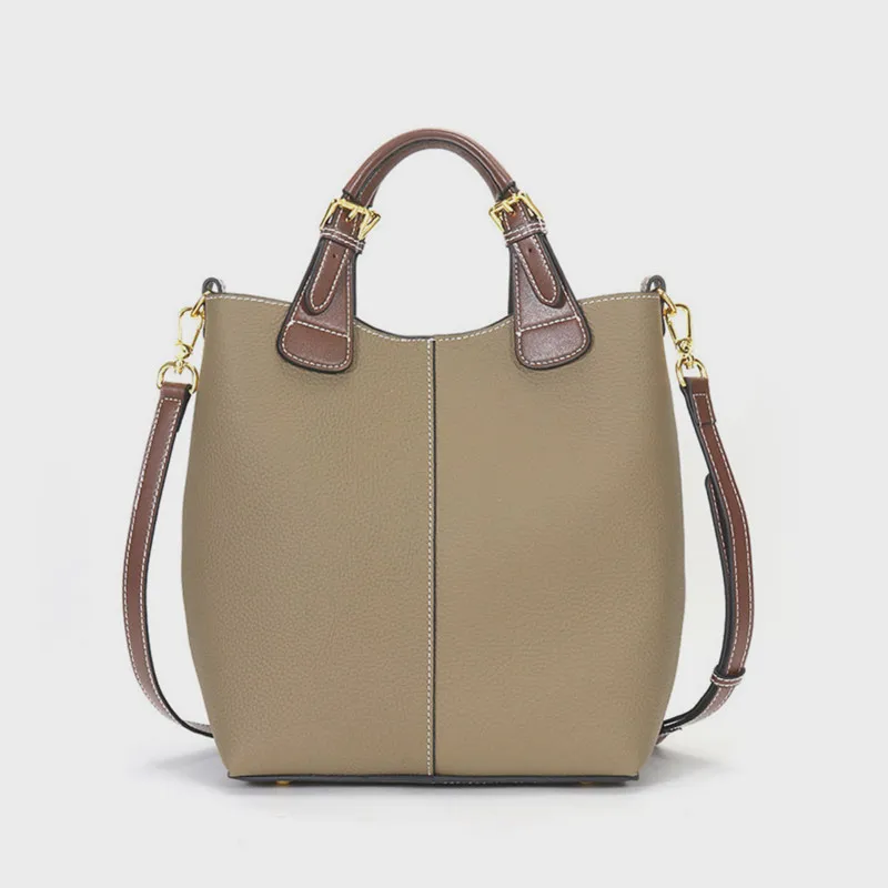 

Burminsa Genuine Leather Bucket Tote Bags For Women 2024 Trend Designer Ladies Shoulder Crossbody Bags Cowhide Ladies Handbags