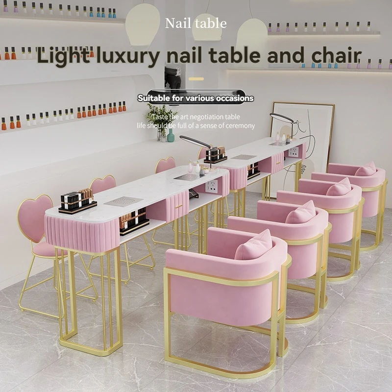 2024 New Furniture Wholesale Pink Salon Tables Equipment Barbershop Luxury Tempered Wood Nail Tables Nail Desk Manicure Table