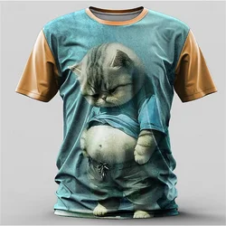 Kawaii Cat T Shirt For Mens Animal Print Short Sleeve Cute Top Casual Loose Men's T-Shirt Oversized Tees Shirt Men Clothing