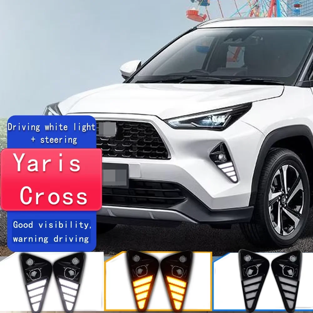 2PCS Car DRL Daytime Running Light LED Fog Lamps Dual Color Light For Toyota Yaris Cross 2023 2024 Turn Signal Light