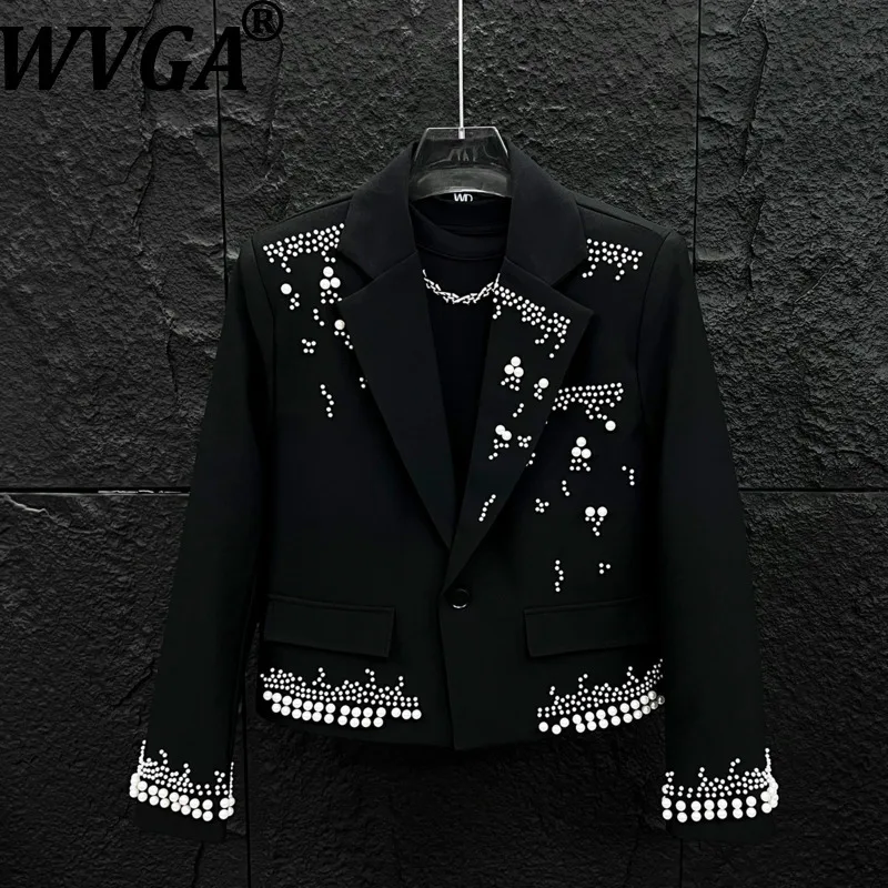 

WVGA Spring Autumn New Men Tide Heavy Pearl Trendy Short Blazers Niche Chic Casual Korean Style High-end Suit Jackets Ins W18110