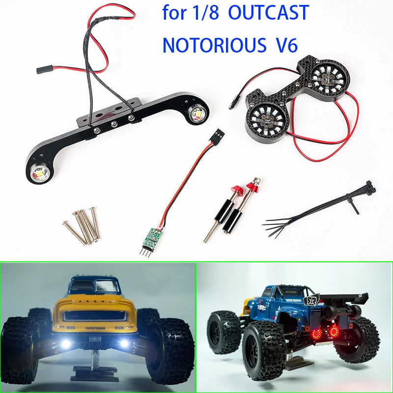 

LED simulation Headlights & Taillight Front and Rear Lighting System for 1/8 ARRMA OUTCAST NOTORIOUS V6 Stunt Truck Car