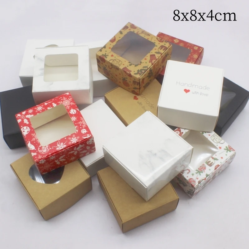 Wholesale 10 Pieces of White Leather Window Box 8X8X4cm Paper Packaging Box, Leather Paper Gift Candy Wedding Gift Box