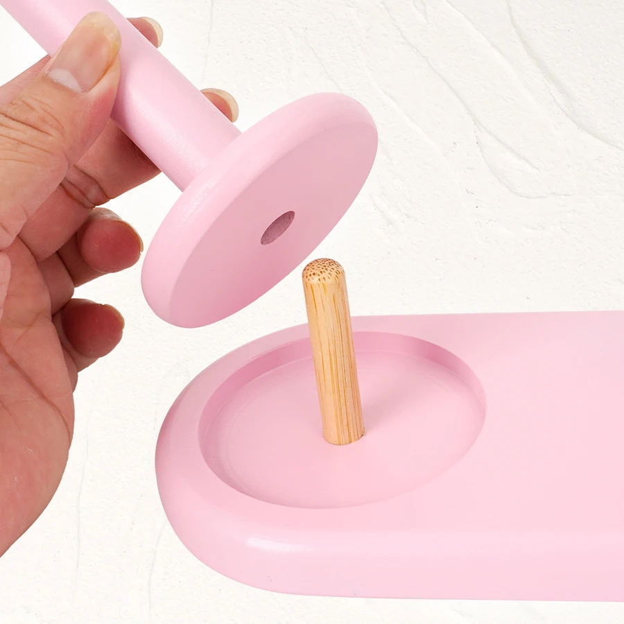 1pc Double-Axis Wooden Yarn Holder, Rotatable Wooden Yarn Holder for Sewing Machines, Craft Sewing Supplies, Pink Double-Axis Si view 4