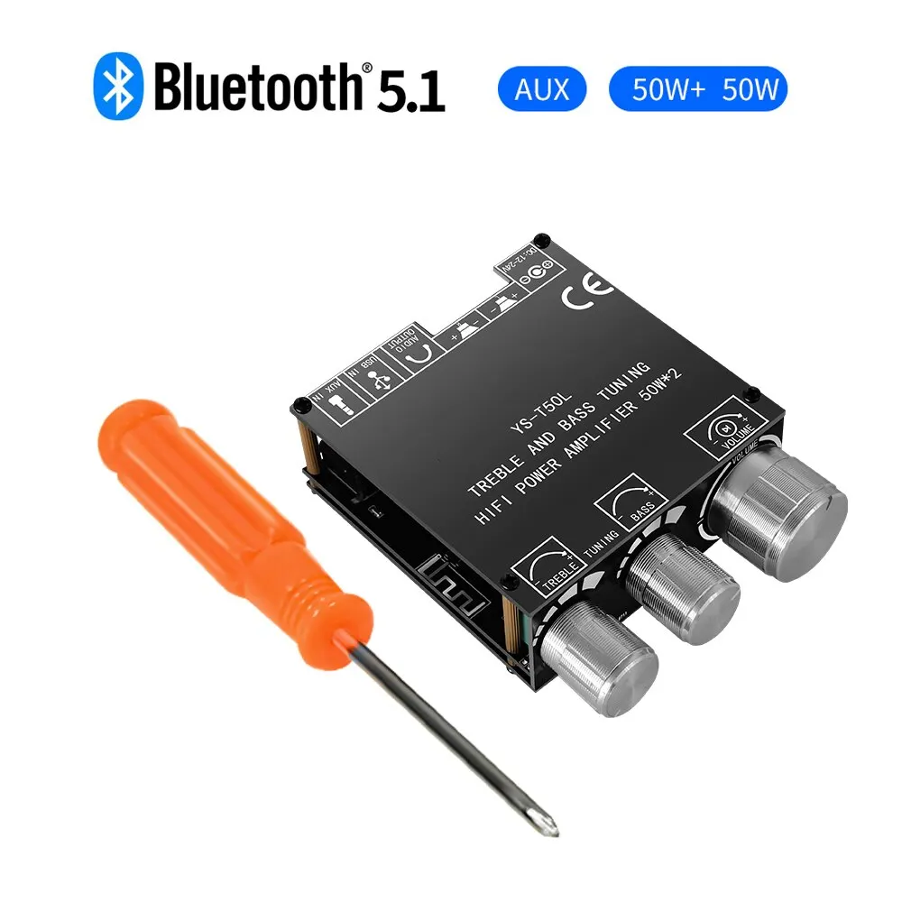 Bluetooth 5.0 2x50W HIFI Power Subwoofer Amplifier Board Stereo Digital Audio Power Amplifier AMP AUX USB T50L APP