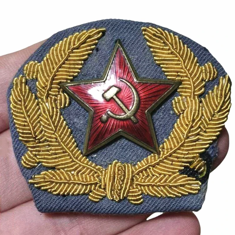 Early Soviet Union Ceremonial Uniform Hat Badge with Gold Embroidery Copper Medal Original