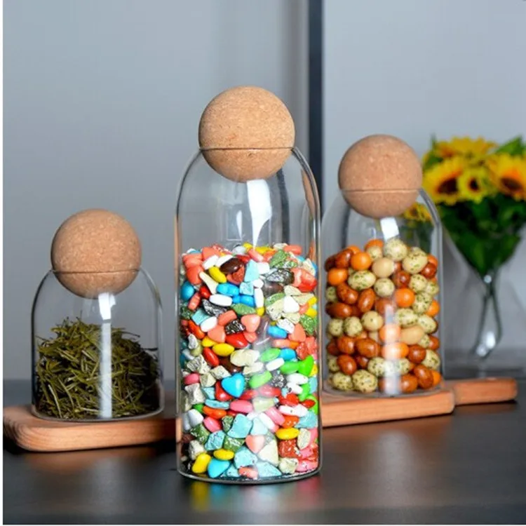 High Temperature Resistant Glass Airtight Vessel With Cork Lid Multi Purpose Storage Pot For Grain Tea Leaves