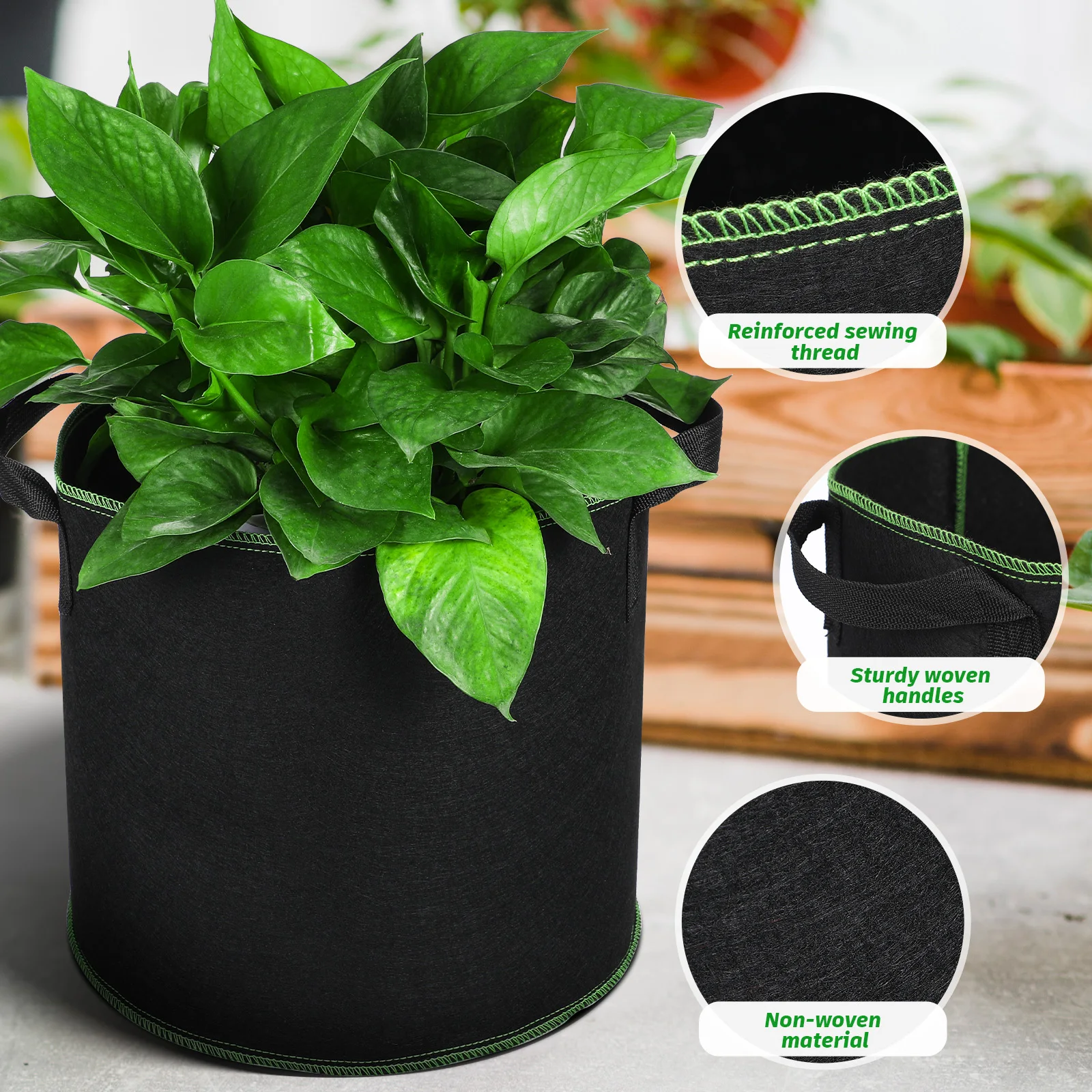 

5 pcs Seedling Bags Plant Grow Bags for Garden Flower Vegetable Growing Durable Non-Woven Fabric Reusable Planting Pouches with