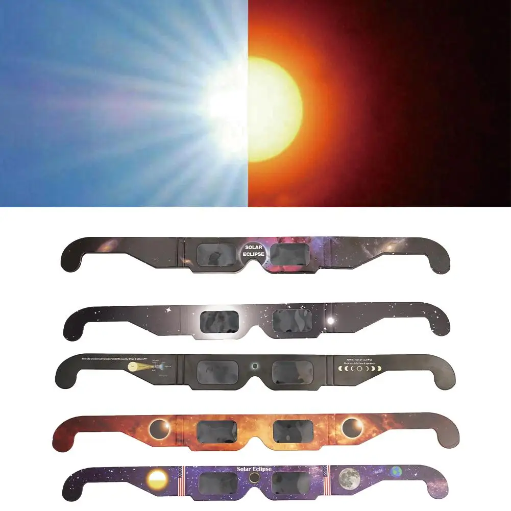 Lunettes éclipse solaire en papier à cadre blanc, observation totale, document aléatoire, 3D, extérieur, anti-UV, lunettes de visualisation, jouets pour enfants