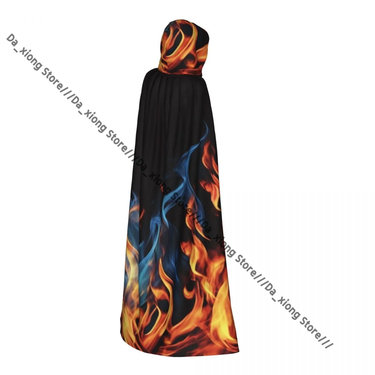 Blazing Blue Fire Witch Cloak Hooded Cosplay Costume Halloween Adult Long Party Cape