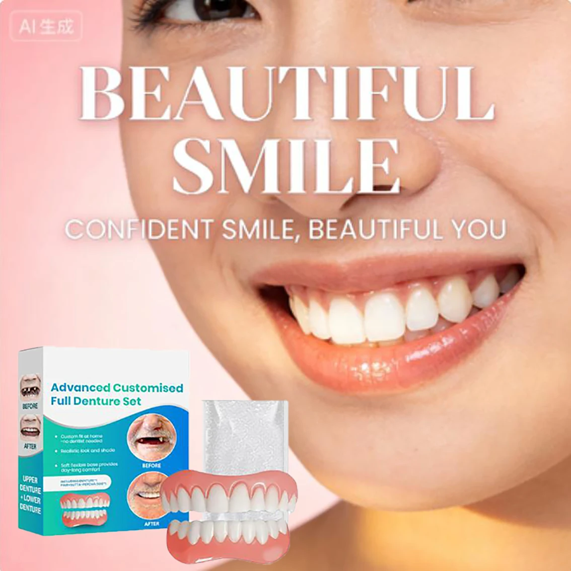 Adjustable Silicone Dentures Temporary Orthodontic Braces Removable Dental Veneers Fit Mouth Perfect Smile False Teeth Full Set