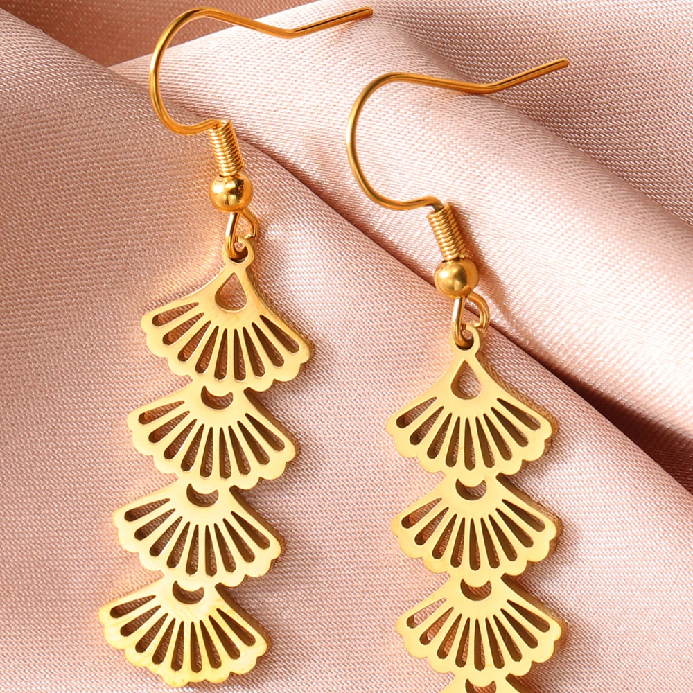 Teamer Hollow Ginkgo Leaf Drop Earrings Gold Color Plant Pendant Dangle Earrings for Women Girls Wedding Party Christmas Jewelry