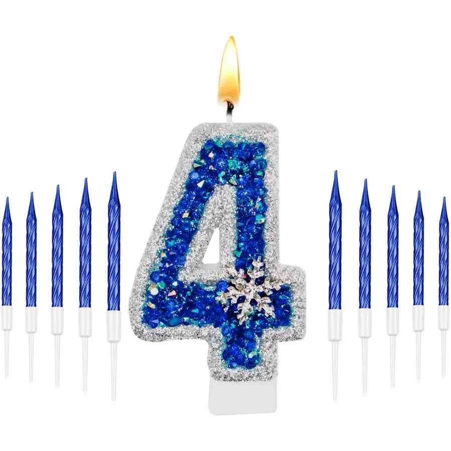 2,95 "grandes diamantes azules copos de nieve velas de cumpleaños copo de nieve pastel Toppe vela con números fiesta boda aniversario pastel congelado