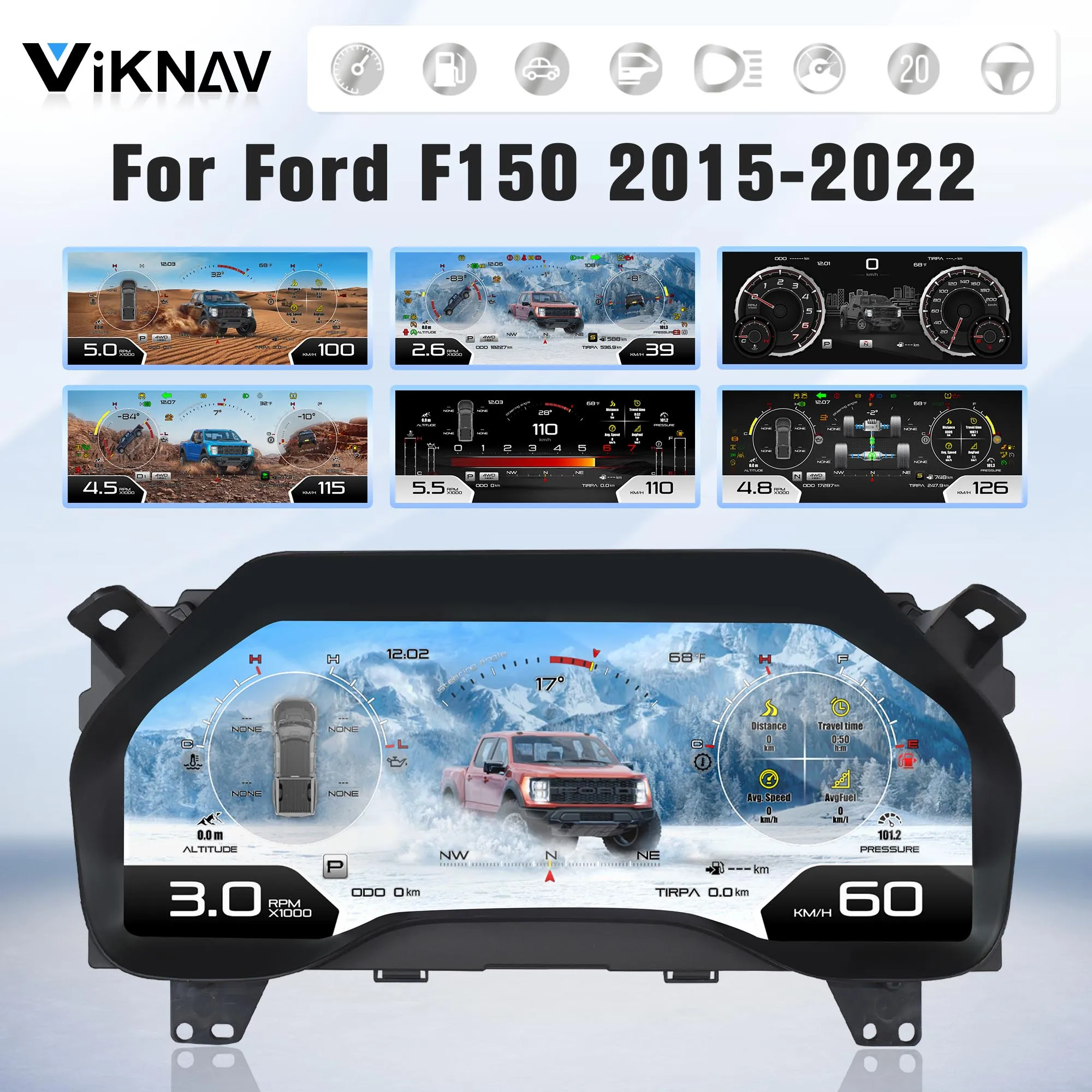 Viknav For Ford F150 2015-2022 LCD Digital Cluster Dashboard Panel Speedometer Screen Virtual Instrument Cluster Virtual Cockpit