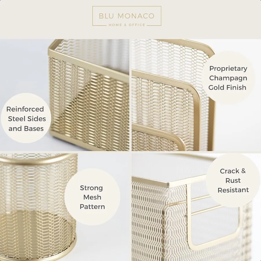 مجموعة إكسسوارات مكتب ذهبية مكونة من 5 قطع لتنظيم المكتب باللون الذهبي مع حامل ملفات معلق وإكسسوارات مكتب ذهبية للنساء