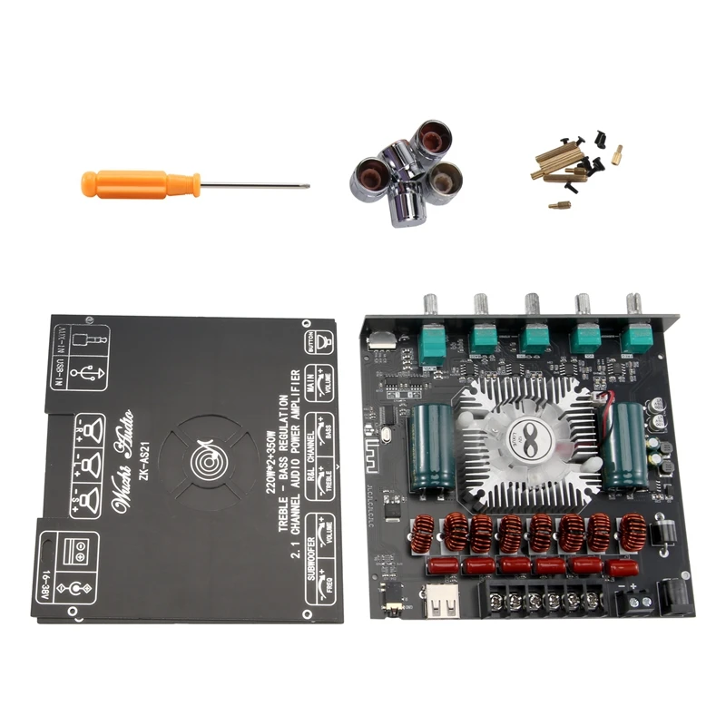 TPA3251D2 Bluetooth 5.0 2.1 Channel Power Audio Stereo Subwoofer Amplifier Board 220Wx2+350W TREBLE Low Tone AMP ZK-AS21