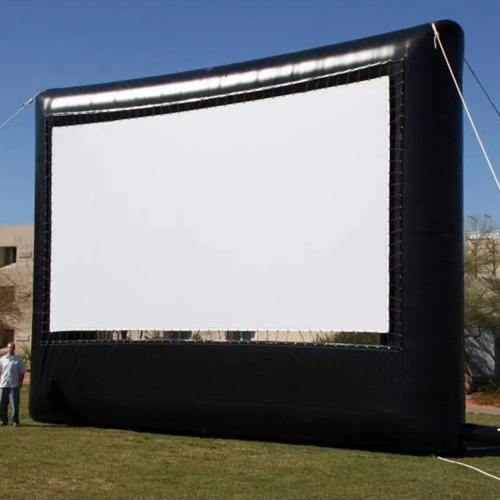 

wholesale Large outdoor 30x17ft inflatable movie screen 16:9 projection backyard garden film TV cinema theater with blower