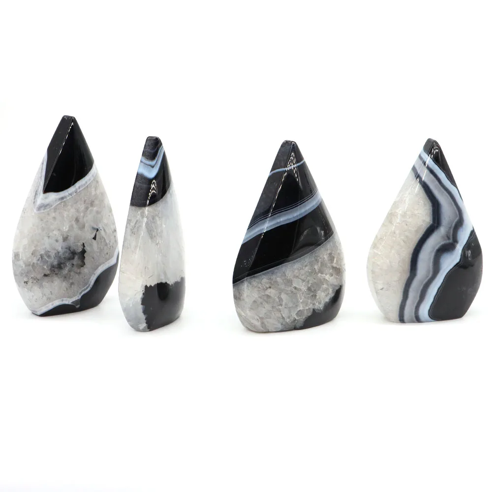 Natural Crystal Black Agate Silk Stripe Free Form Torch Reiki Healing Shape Meditation Feng Shui Home Decor Gift Warp Off Evil