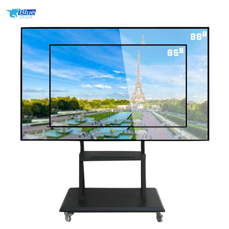 65-86 Inch TV Lift with Wheels Adjustable Height Movable TV Display Stand for Touch Screen Audiovisual Device