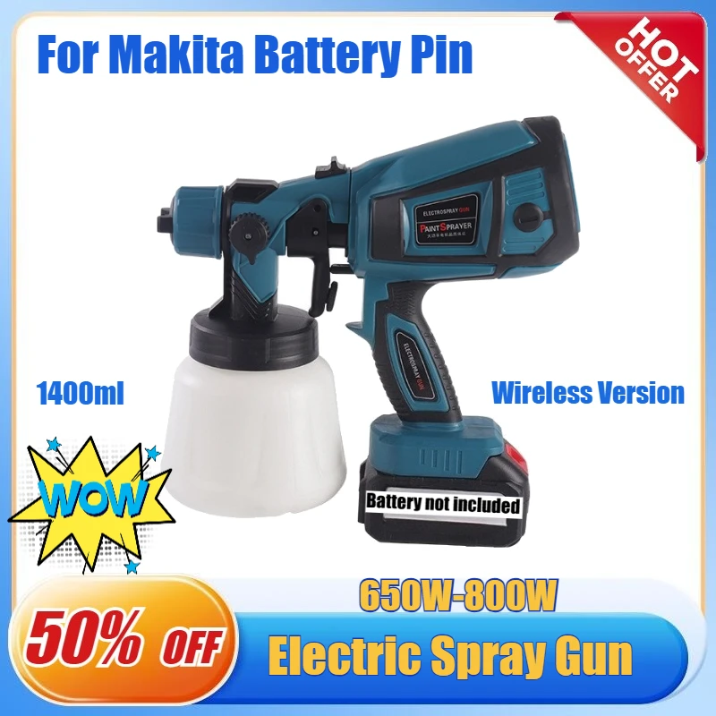 Electric Spray Gun Powerful HVLP Paint Sprayer 0.8/1.8/2.5mm Furniture Auto Steel Coating Airbrush for Makita 18-21V Battery Pin