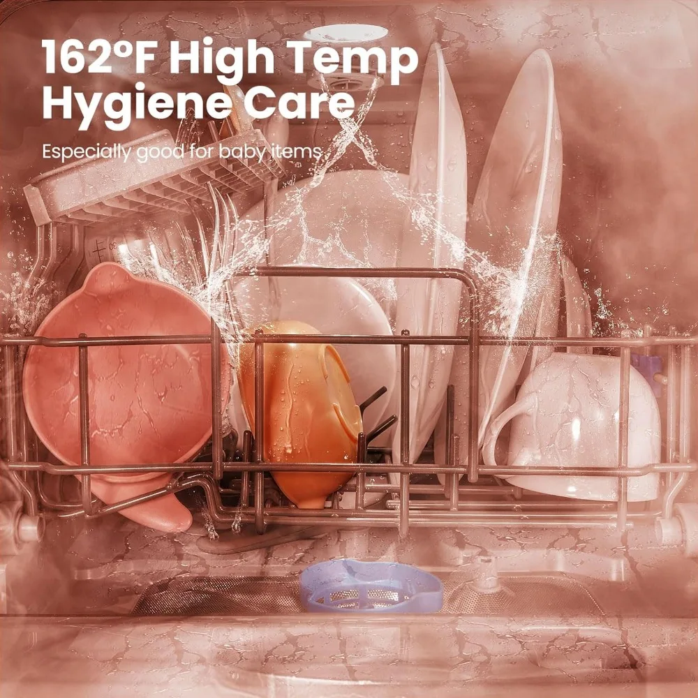 Portable Dishwasher Countertop with 5L Built-in Water Tank, No Hookup Needed, 6 Programs, 360° Dual Spray