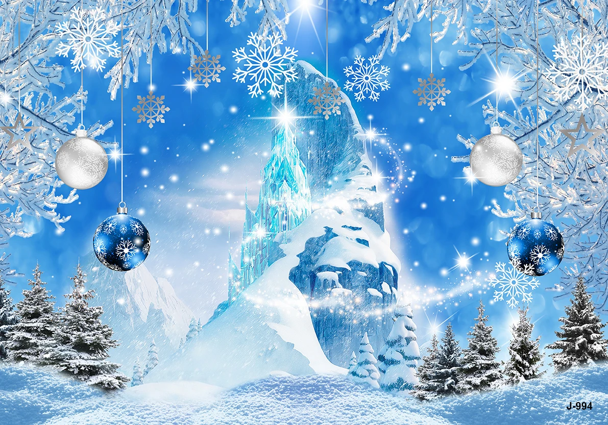 Winter Frozen Castle Backdrop Snow Wonderland Landscape Portrait Photo Background Decor Merry Christmas Photography Studio Props