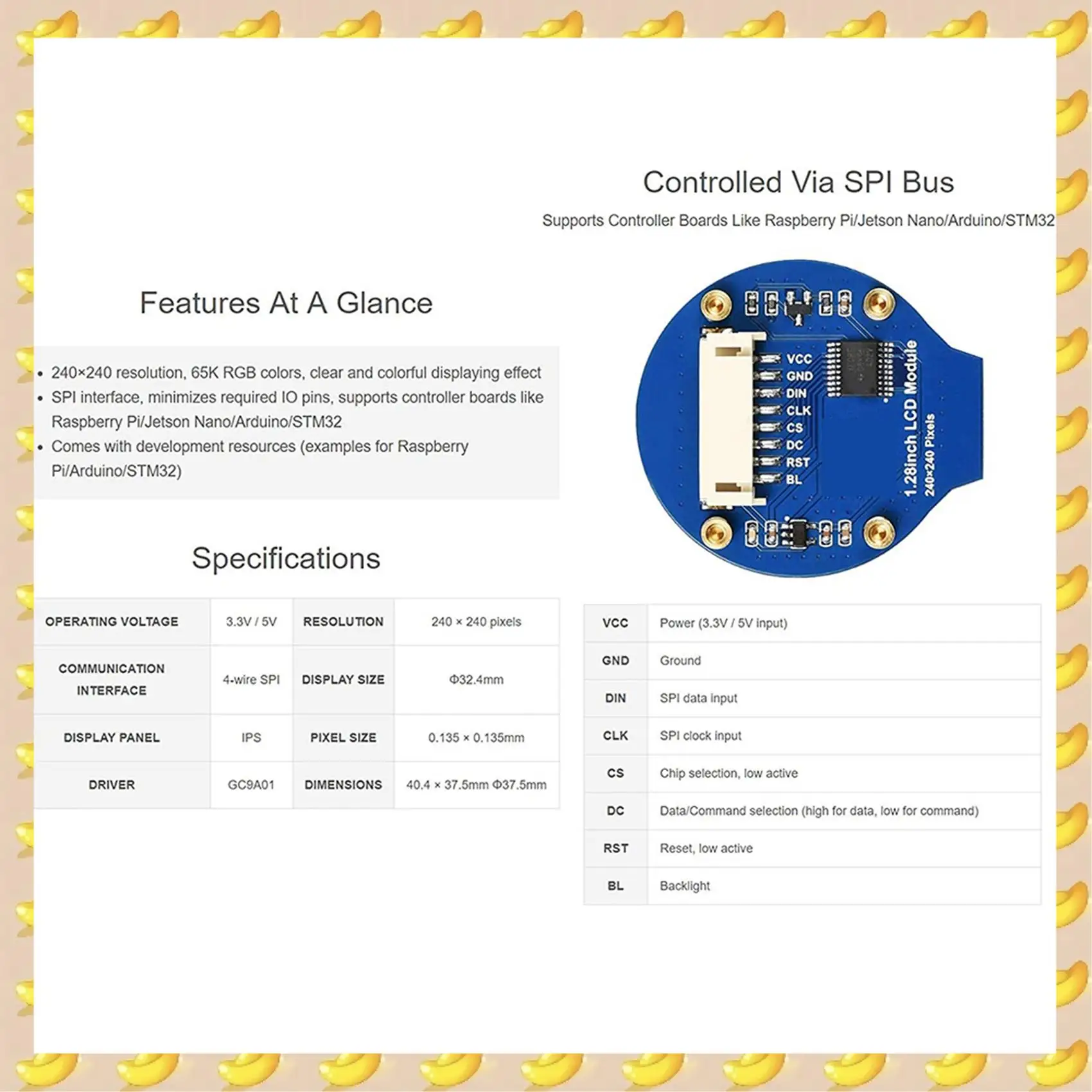 A45U 4Pcs 1.28Inch Round Display LCD Screen Module GC9A01 SPI Communication RGB 65K Color Support For Raspberry