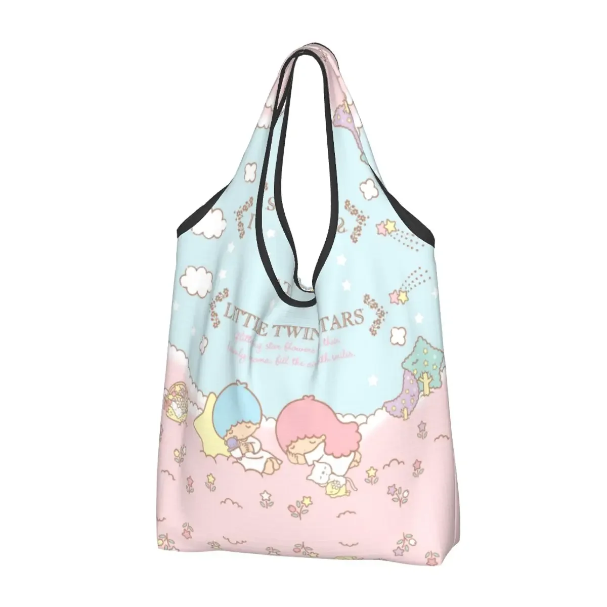 

Little Twin Stars Sanrio мультфильм Кики Лала продуктовые сумки для покупок Kawaii шопер сумки на плечо большая вместительная портативная сумка