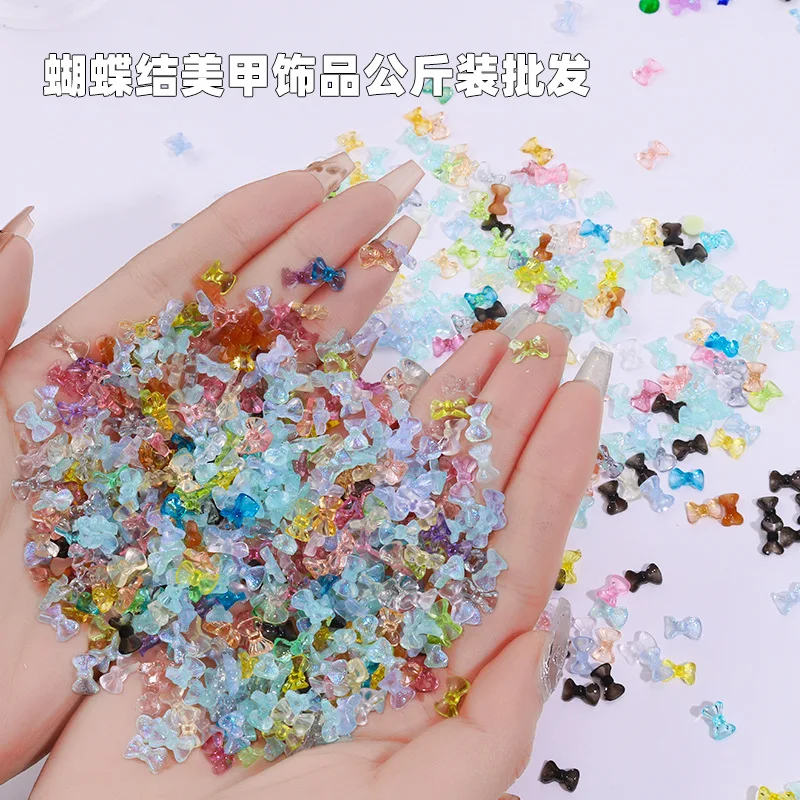 50Pcs 3D Mixed Style Bow Resin Nail Art Decorations Butterfly Heart Rhinestone Nail Charms Ornament Manicure Kawaii Accessories