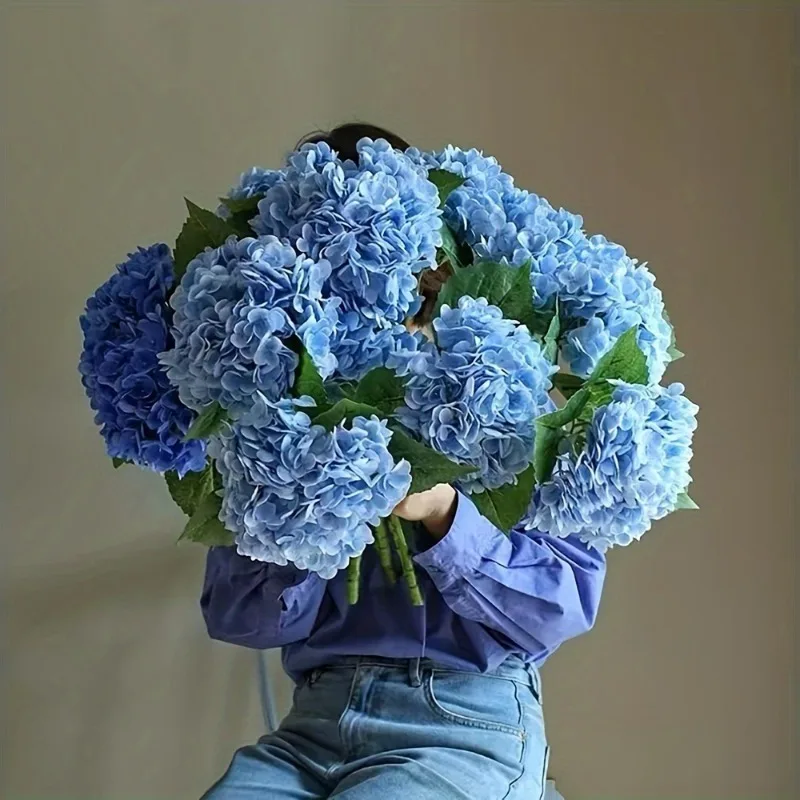 Ramas de hortensias artificiales de látex 3D, flor de hortensia grande, flores artificiales de tacto Real, mesa para el hogar, decoración de boda y oficina