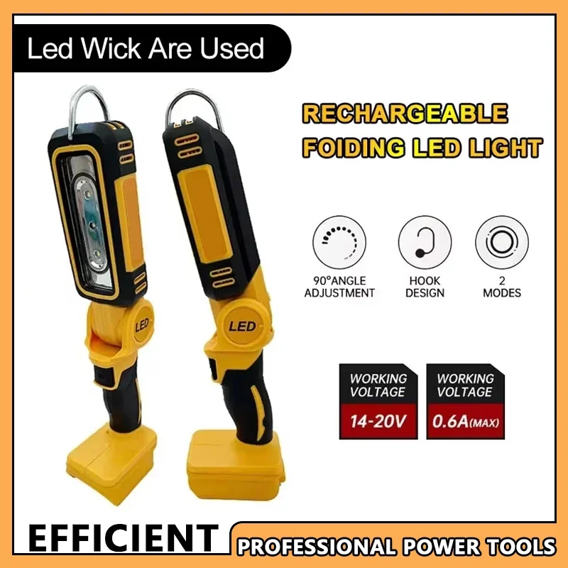 Light Emergency Flashlight Fit DEWALT 20V Lithium Battery 90 Degree Multifunctional Folding Work Light Portable Camping