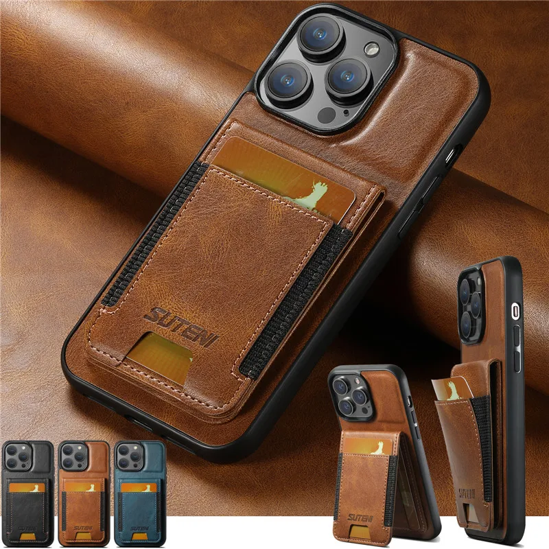 EUCAGR Luxury Leather Wallet Phone Case For iPhone 15 14 13 12 11 Pro Max Plus XS XR Card Holder Magnetic Pocket Cover 15ProMax