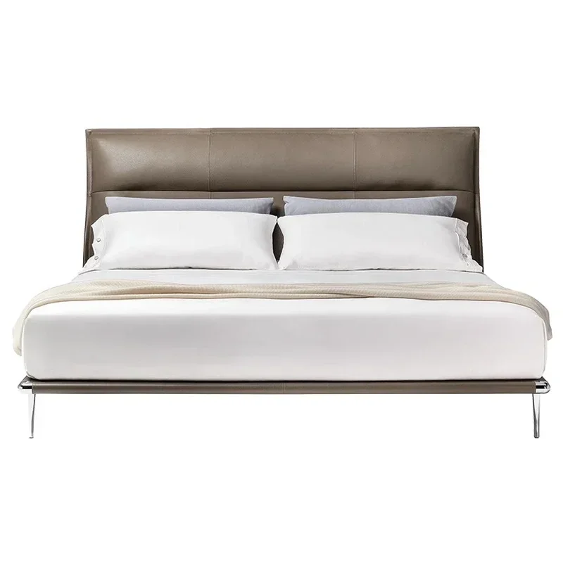 

Moonlight First Layer Cowhide Modern Minimalist Genuine Leather Bedroom Double Bed Large Flat Floor Designer Marriage